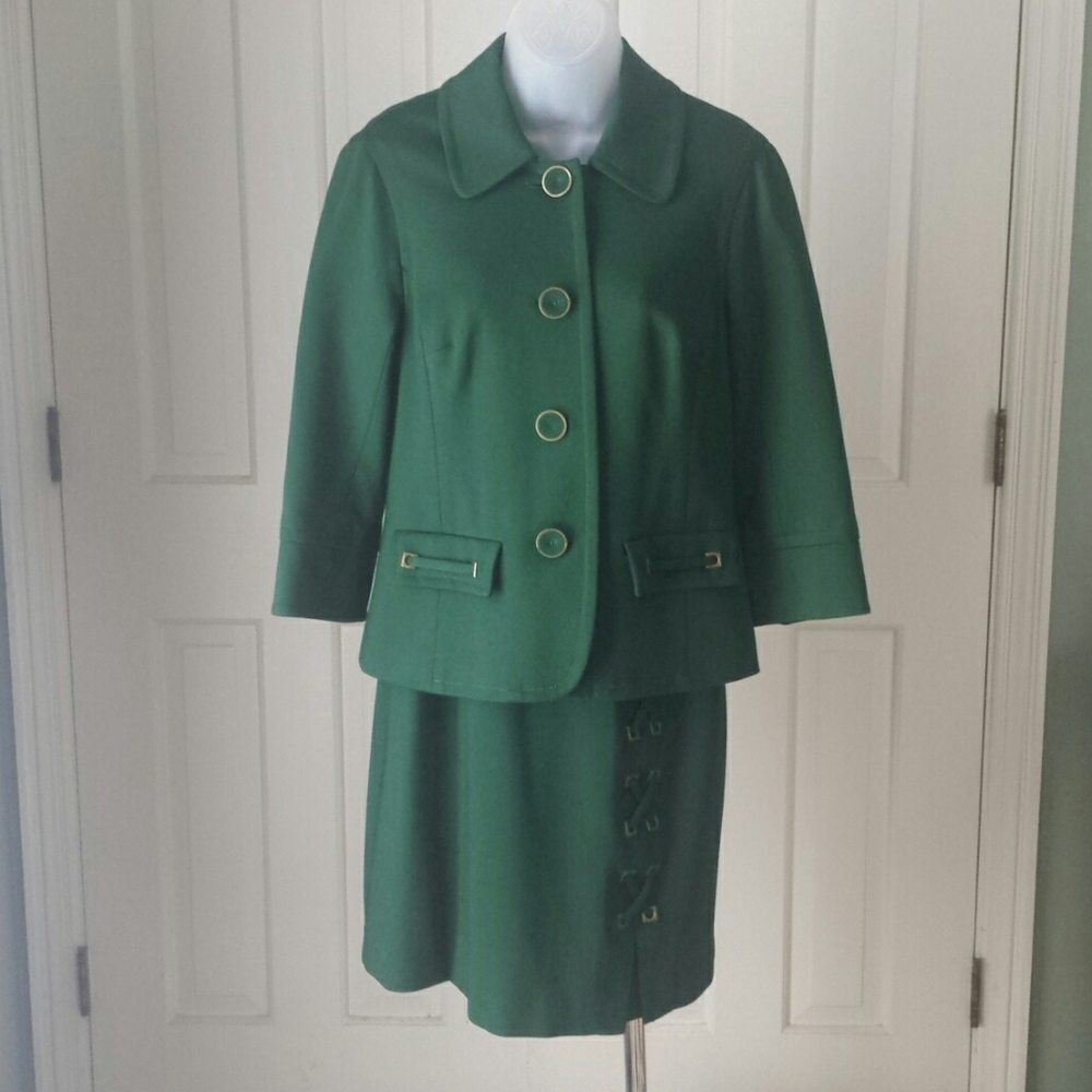 Trina Turk emerald green blazer dress powersuit 10